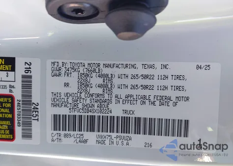2025 Toyota Tundra Hybrid Capstone Crewmax 6.4' Bed z USA, uszkodzony, nr VIN 5TFVC5DB4SX102224